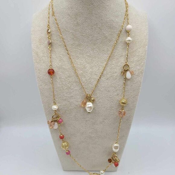 Talbots Gold and Pink Multi-Strand Necklace - Picture 2 of 13